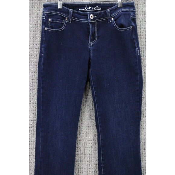 INC Denim Jeans Women Size 4 Blue Denim Medium Washed Stretch Boot Leg Curvy Fit - Picture 2 of 8